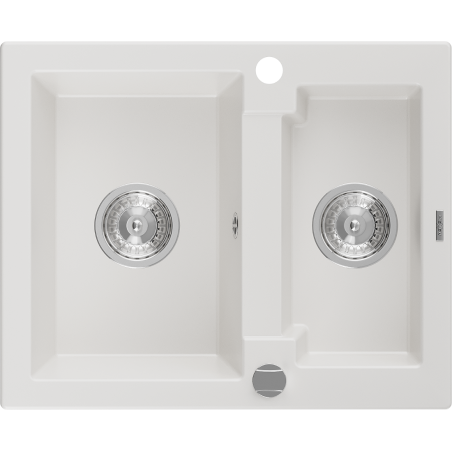 Mexen Carlos granite sink 1.5-bowl 582 x 475 mm, white, chrome siphon - 6518581500-20
