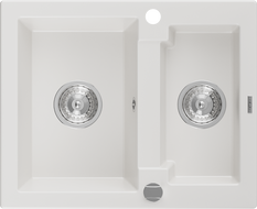 Mexen Carlos lavello in granito 1,5 vasche 582 x 475 mm, bianco, sifone cromato - 6518581500-20