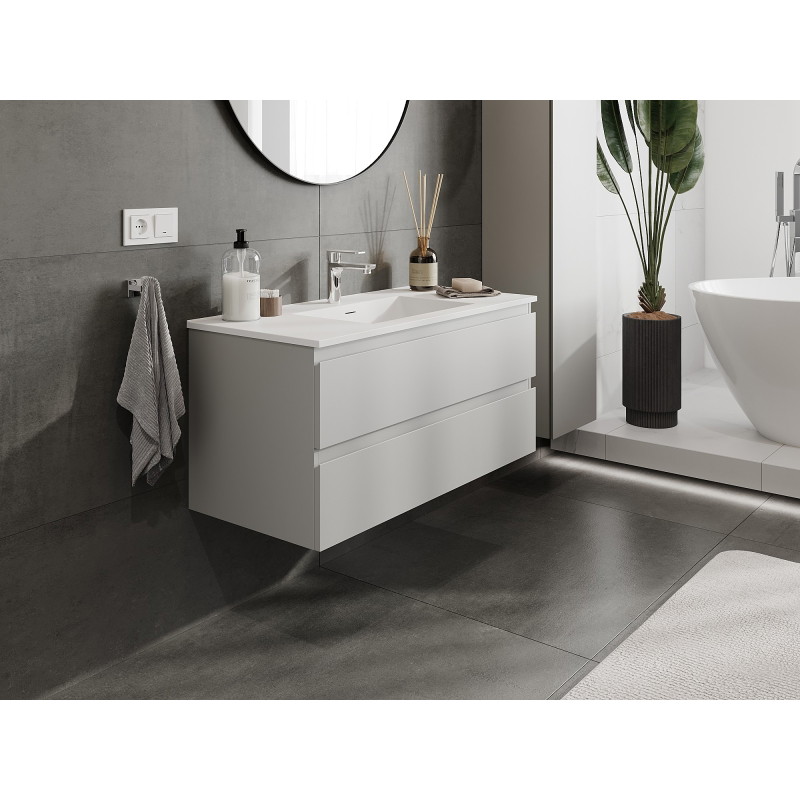 Mexen Orio armoire de salle de bain 100 cm avec lavabo Otis, 2 tiroirs, gris mat/blanc mat - 91A10-10047-2-BFF62-W18M01