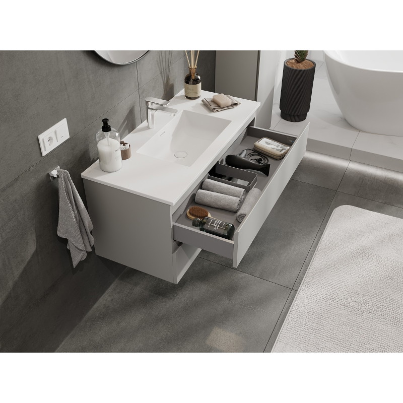 Mexen Orio armoire de salle de bain 100 cm avec lavabo Otis, 2 tiroirs, gris mat/blanc mat - 91A10-10047-2-BFF62-W18M01