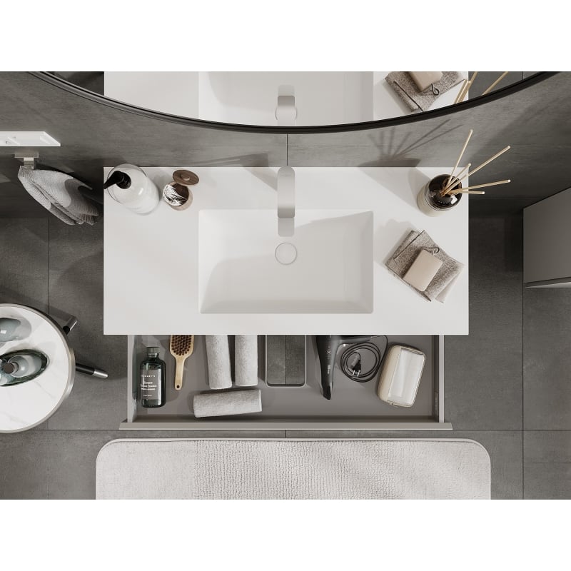 Mexen Orio bathroom cabinet 100 cm with Otis washbasin, 2 drawers, gray matte/white matte - 91A10-10047-2-BFF62-W18M01