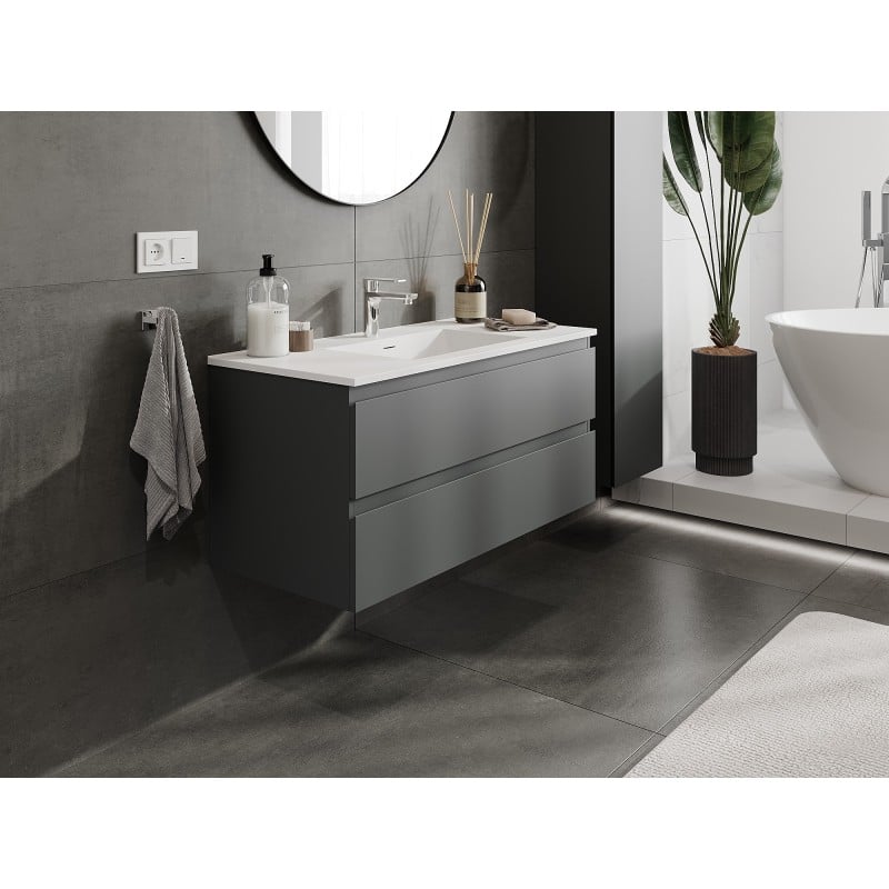 Mexen Orio armario de baño 100 cm con lavabo Otis, 2 cajones, grafito mate/blanco mate - 91A10-10047-2-BFF66-W18M01