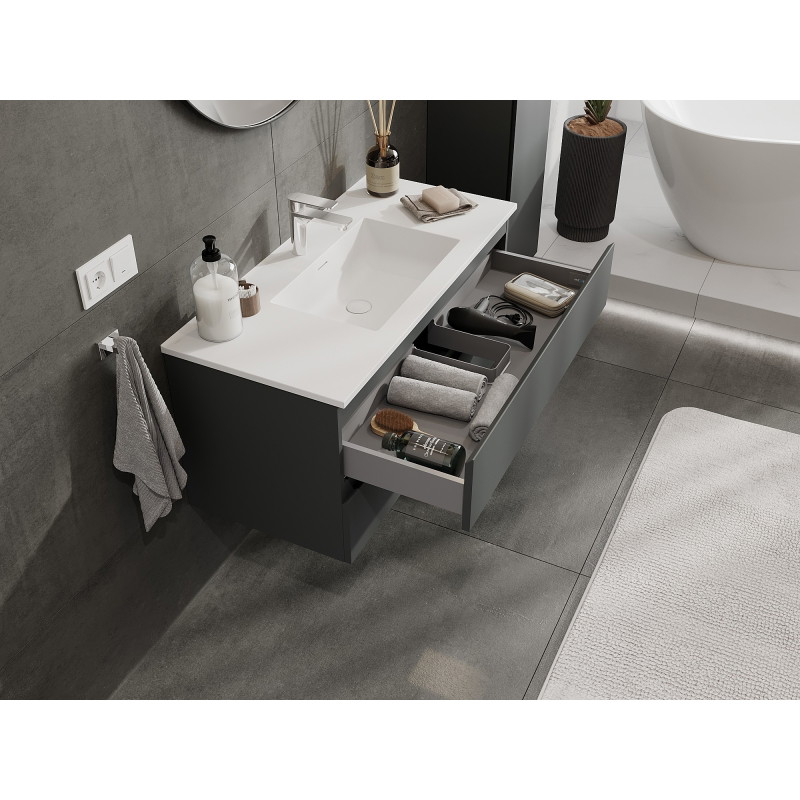 Mexen Orio 100 cm Bathroom Cabinet with Otis Sink, 2 Drawers, Matte Graphite/Matte White - 91A10-10047-2-BFF66-W18M01