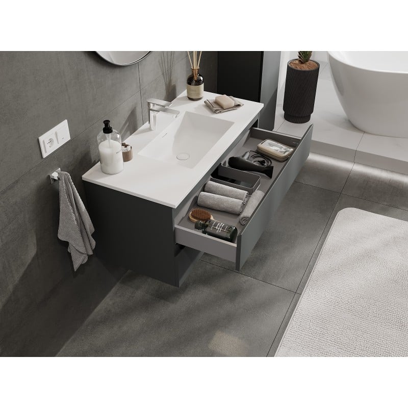 Mexen Orio armario de baño 100 cm con lavabo Otis, 2 cajones, grafito mate/blanco mate - 91A10-10047-2-BFF66-W18M01