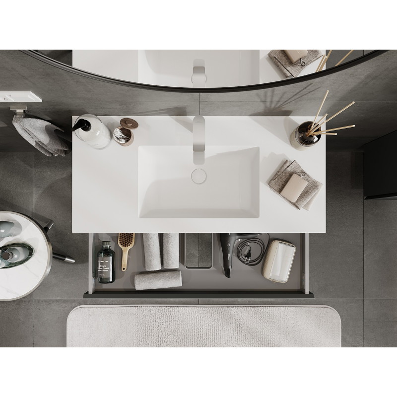 Mexen Orio 100 cm Bathroom Cabinet with Otis Sink, 2 Drawers, Matte Graphite/Matte White - 91A10-10047-2-BFF66-W18M01
