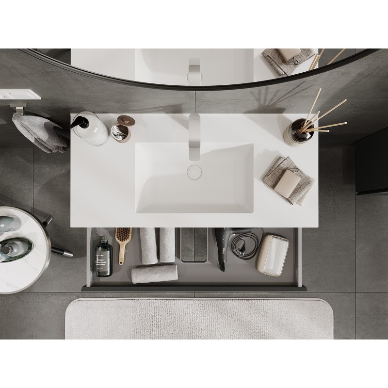 Mexen Orio meuble de salle de bain 100 cm avec lavabo Otis, 2 tiroirs, graphite mat/blanc mat - 91A10-10047-2-BFF66-W18M01