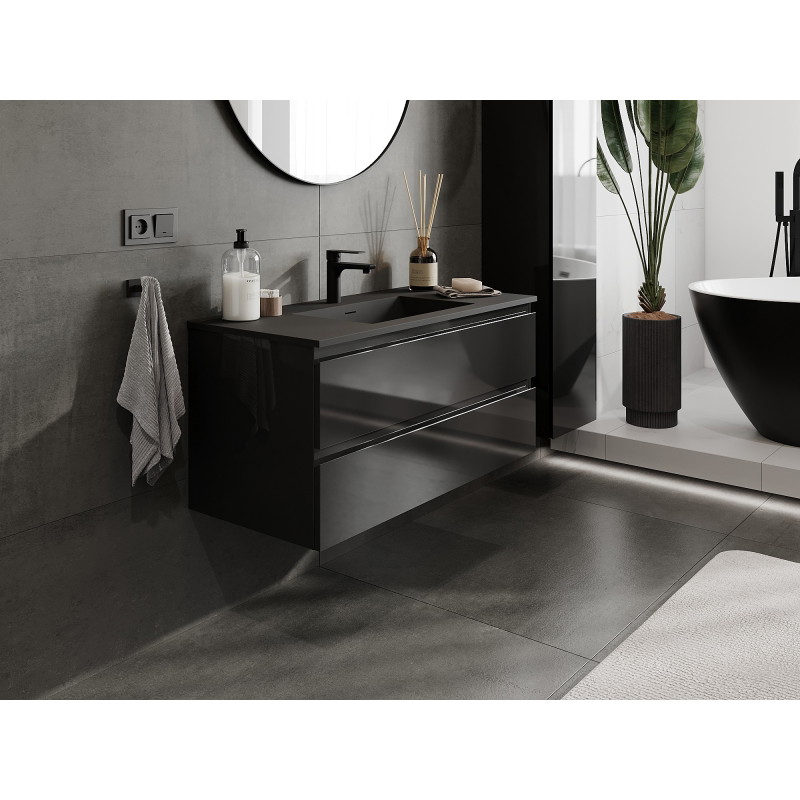 Mexen Orio mueble de baño de 100 cm con lavabo Otis, 2 cajones, negro brillo/negro mate - 91A10-10047-2-BFF70-W18M71