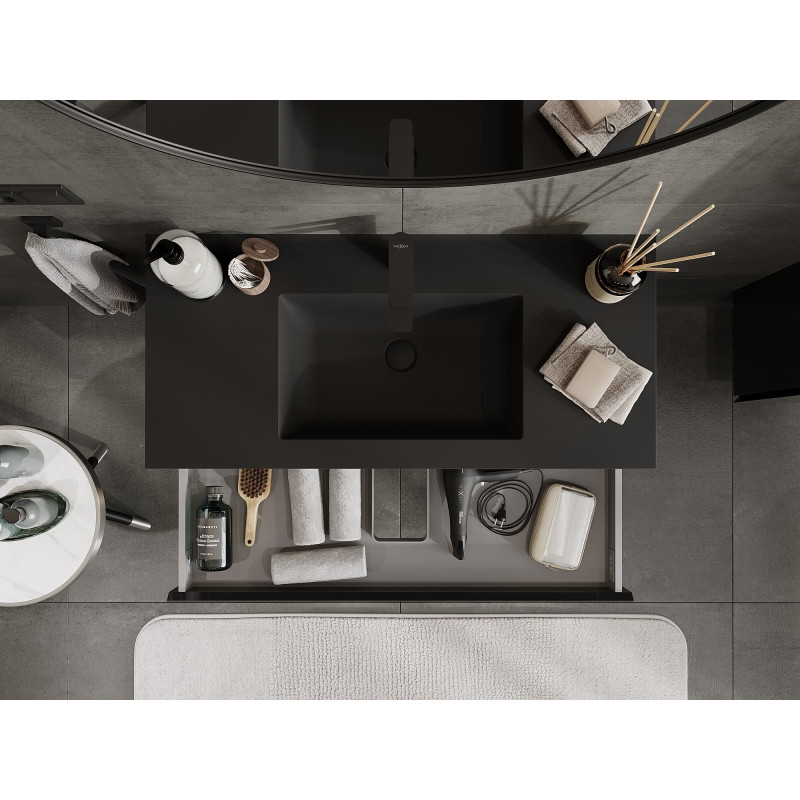 Mexen Orio mueble de baño de 100 cm con lavabo Otis, 2 cajones, negro brillo/negro mate - 91A10-10047-2-BFF70-W18M71