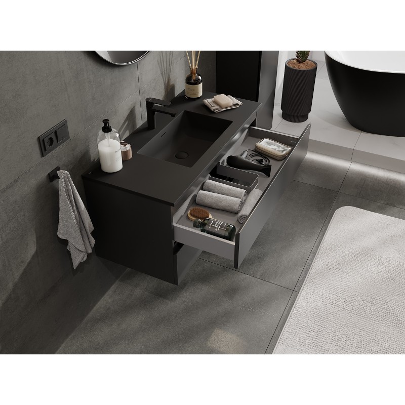 Mexen Orio meuble de salle de bain 100 cm avec lavabo Otis, 2 tiroirs, noir mat - 91A10-10047-2-BFF71-W18M71