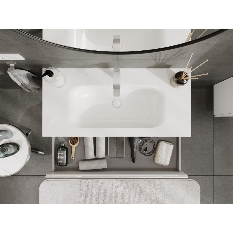 Mexen Orio armário de casa de banho 100 cm com lavatório Vela, 2 gavetas, branco brilho - 91A10-10047-2-BFF00-W23M00