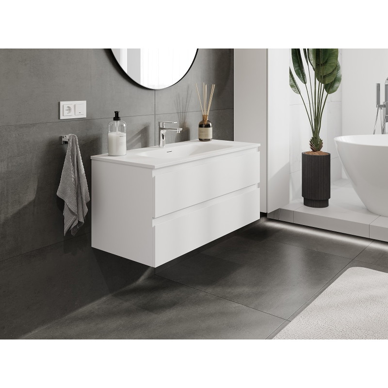 Mexen Orio 100 cm bathroom cabinet with Vela sink, 2 drawers, white matte - 91A10-10047-2-BFF01-W23M01