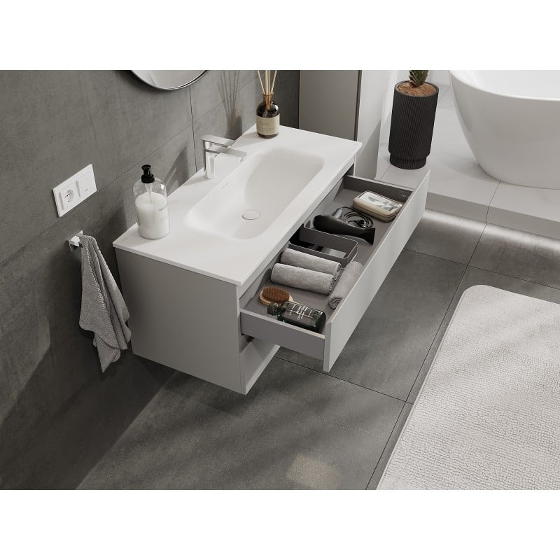 Mexen Orio meuble de salle de bain 100 cm avec lavabo Vela, 2 tiroirs, gris mat/blanc mat - 91A10-10047-2-BFF62-W23M01