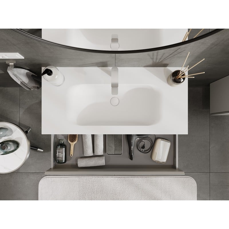 Mexen Orio armário de casa de banho 100 cm com lavatório Vela, 2 gavetas, cinza mate/branco mate - 91A10-10047-2-BFF62-W23M01