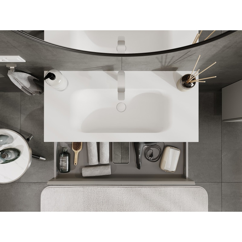 Mexen Orio bathroom cabinet 100 cm with Vela washbasin, 2 drawers, grey matte/white matte - 91A10-10047-2-BFF62-W23M01