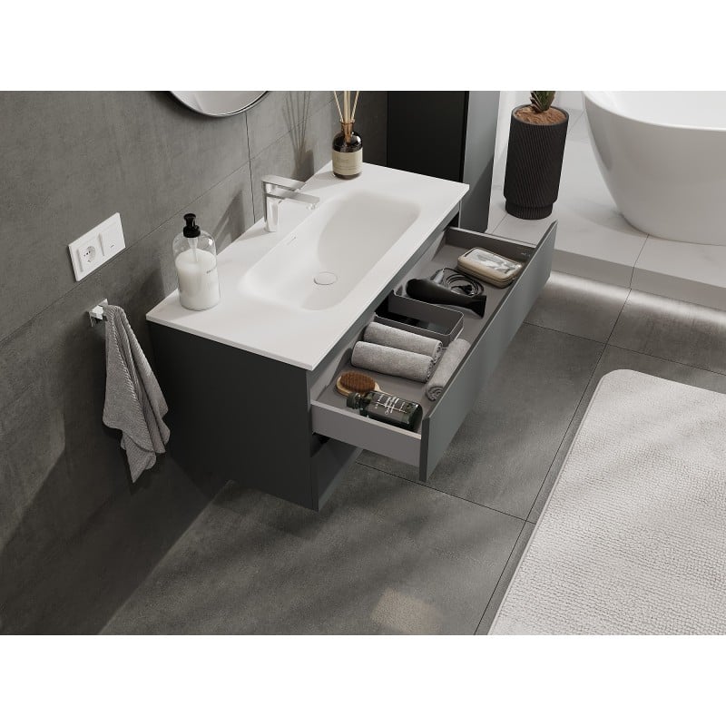 Mexen Orio szafka łazienkowa 100 cm z umywalką Vela, 2 szuflady, grafit mat/biała mat - 91A10-10047-2-BFF66-W23M01