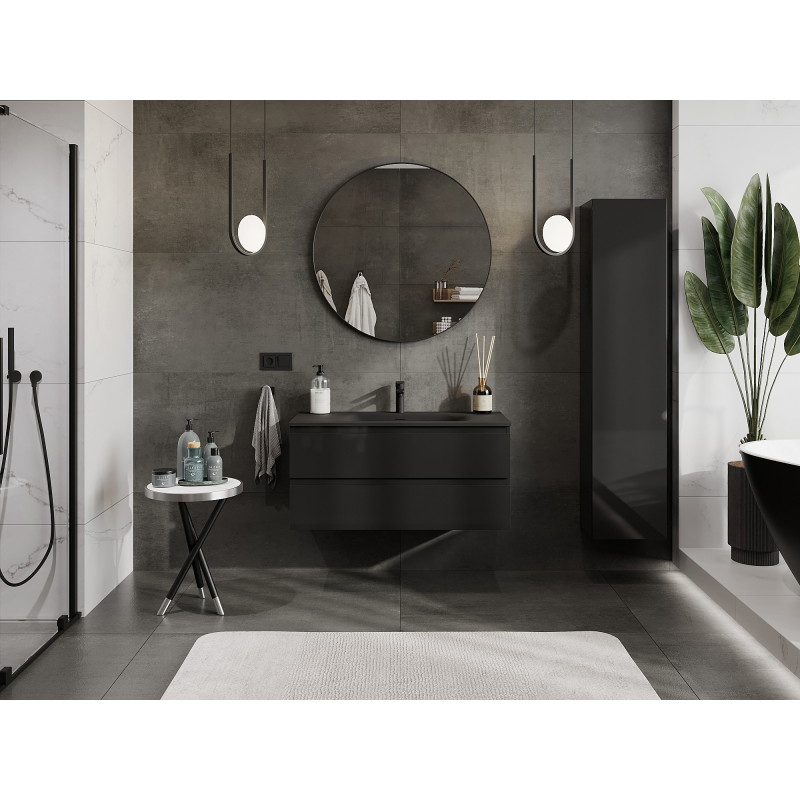 Mexen Orio mueble de baño de 100 cm con lavabo Vela, 2 cajones, negro brillo/negro mate - 91A10-10047-2-BFF70-W23M71