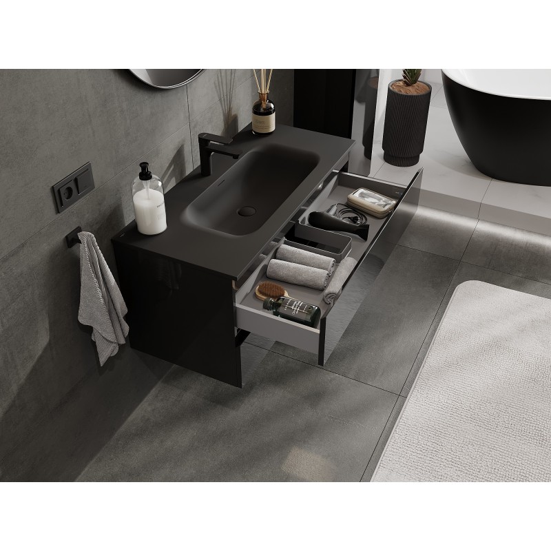 Mexen Orio meuble de salle de bain 100 cm avec lavabo Vela, 2 tiroirs, noir brillant/noir mat - 91A10-10047-2-BFF70-W23M71
