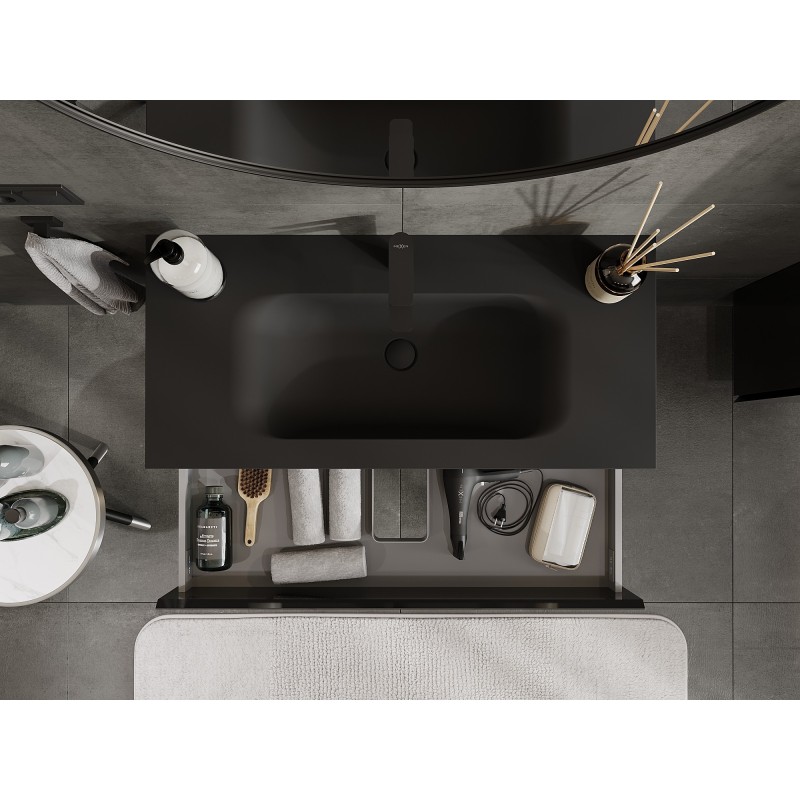 Mexen Orio meuble de salle de bain 100 cm avec lavabo Vela, 2 tiroirs, noir brillant/noir mat - 91A10-10047-2-BFF70-W23M71