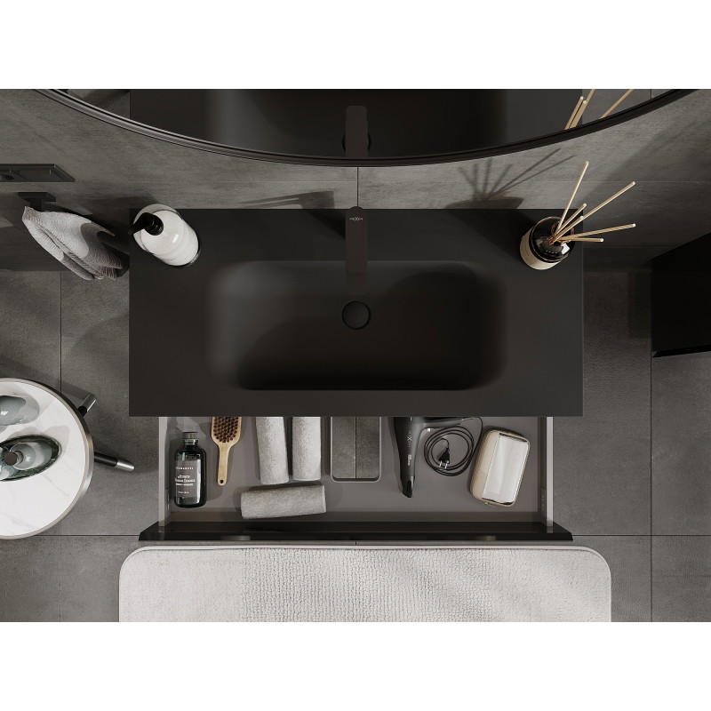 Mexen Orio mueble de baño de 100 cm con lavabo Vela, 2 cajones, negro brillo/negro mate - 91A10-10047-2-BFF70-W23M71