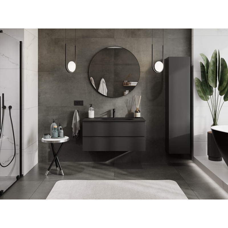 Mexen Orio mueble de baño 100 cm con lavabo Vela, 2 cajones, negro mate - 91A10-10047-2-BFF71-W23M71