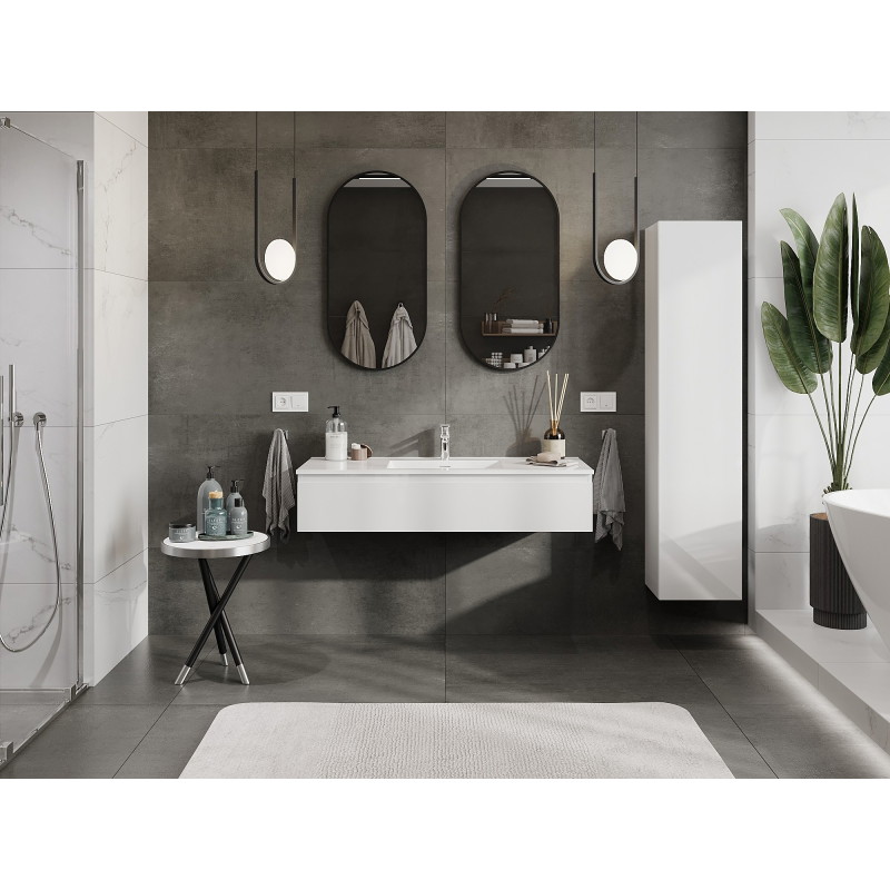 Mexen Orio 120 cm bathroom cabinet with Otis sink, 1 drawer, white gloss - 91A10-12023-1-BF00-W18M00