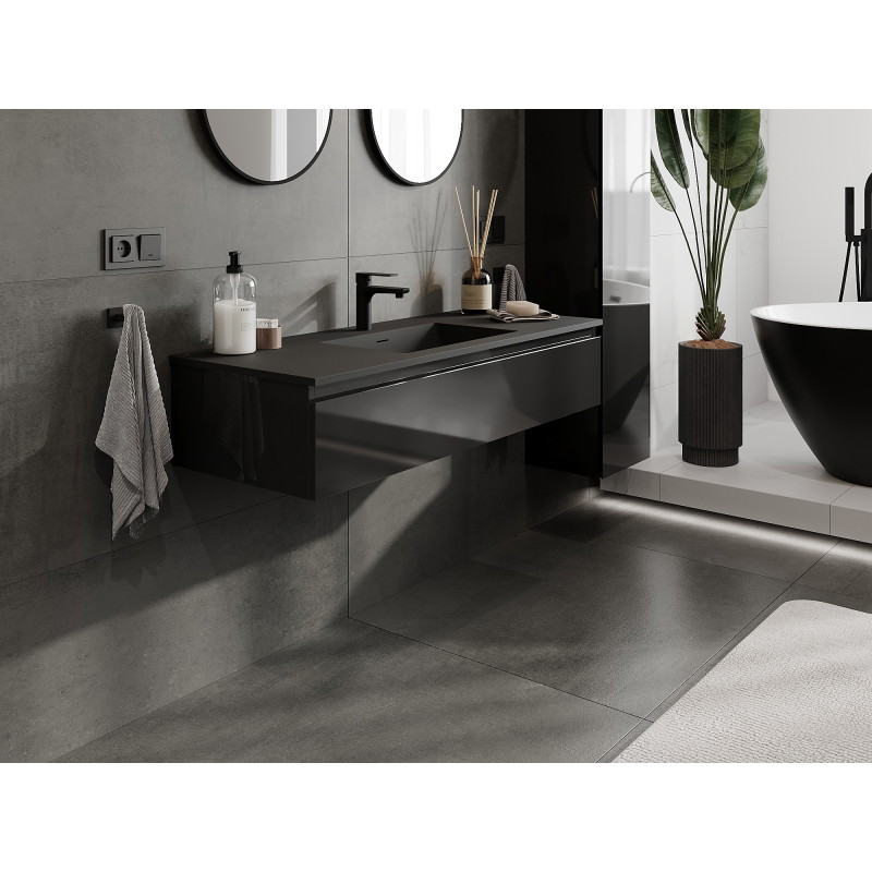 Mexen Orio mueble de baño de 120 cm con lavabo Otis, 1 cajón, negro brillo/negro mate - 91A10-12023-1-BF70-W18M71