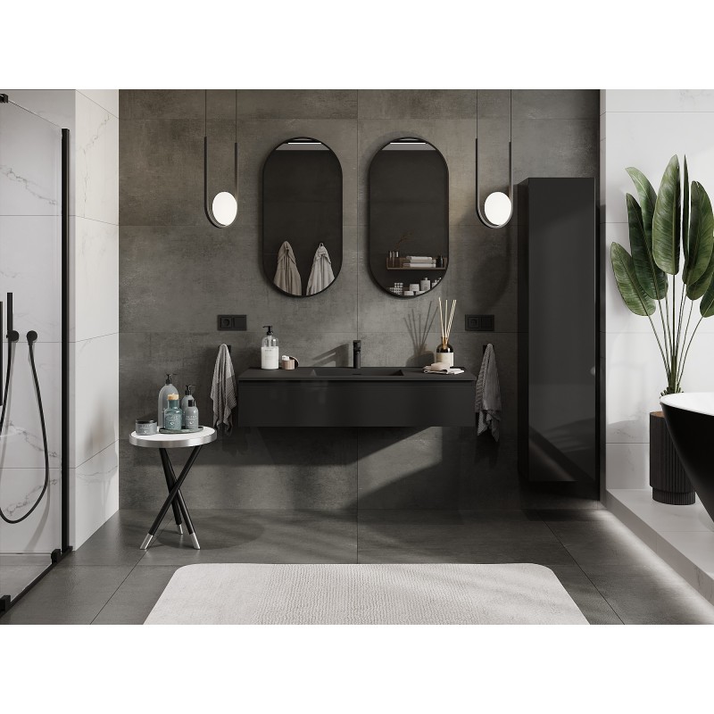 Mexen Orio Badezimmerschrank 120 cm mit Waschbecken Otis, 1 Schublade, Schwarz Glanz/Schwarz Matt - 91A10-12023-1-BF70-W18M71