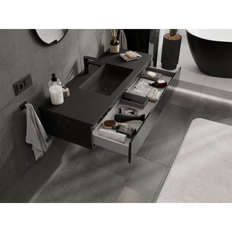Mexen Orio meuble de salle de bain 120 cm avec lavabo Otis, 1 tiroir, noir brillant/noir mat - 91A10-12023-1-BF70-W18M71