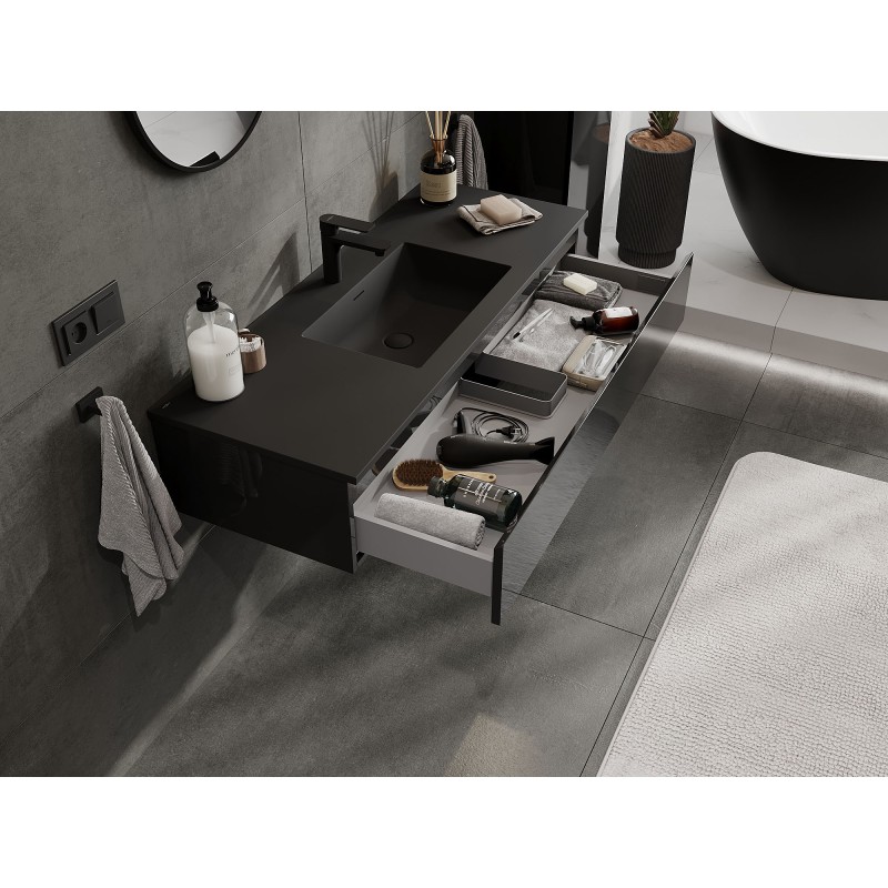 Mexen Orio mobiletto da bagno 120 cm con lavabo Otis, 1 cassetto, nero lucido/nero opaco - 91A10-12023-1-BF70-W18M71