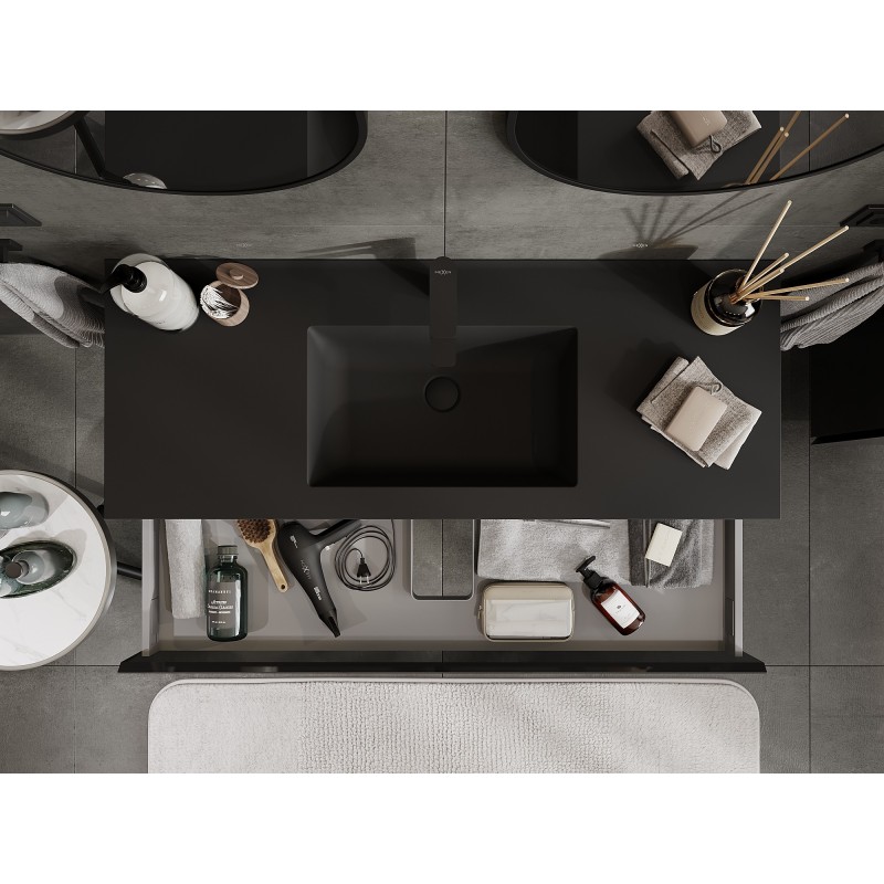 Mexen Orio gabinete de baño 120 cm con lavabo Otis, 1 cajón, negro brillo/negro mate - 91A10-12023-1-BF70-W18M71