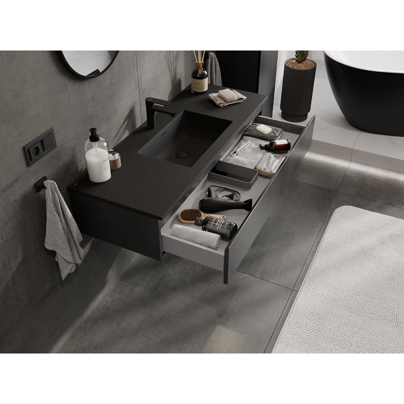 Mexen Orio Badezimmer-Unterschrank 120 cm mit Waschbecken Otis, 1 Schublade, schwarz matt - 91A10-12023-1-BF71-W18M71