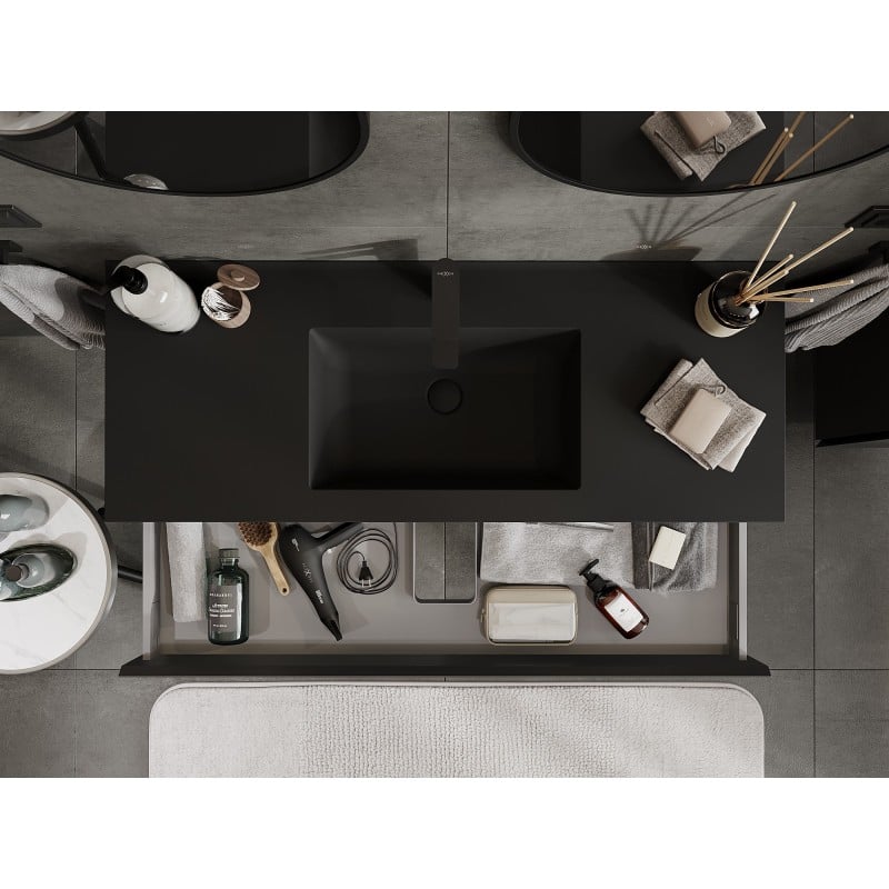 Mexen Orio Badezimmer-Unterschrank 120 cm mit Waschbecken Otis, 1 Schublade, schwarz matt - 91A10-12023-1-BF71-W18M71