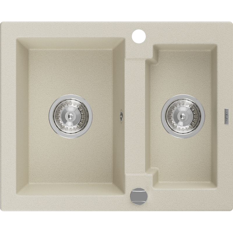 Mexen Carlos 1,5-comparte granieten spoelbak 582 x 475 mm, beige, chrom sifon - 6518581500-69