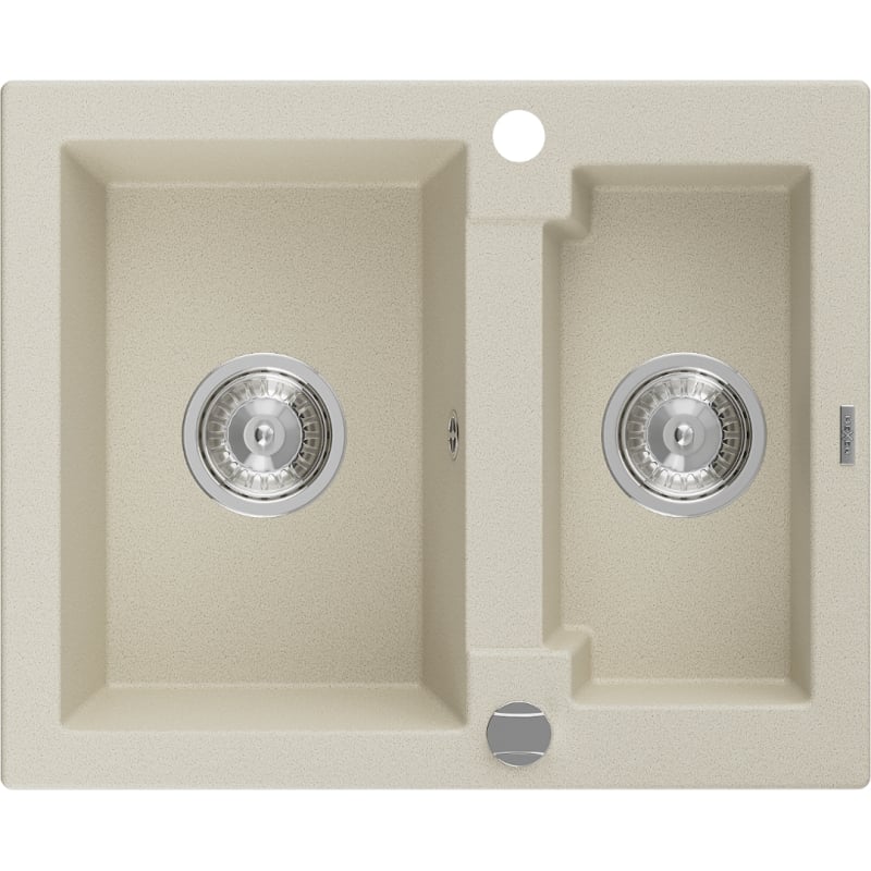 Mexen Carlos granite sink 1.5-bowl 582 x 475 mm, beige, chrome siphon - 6518581500-69