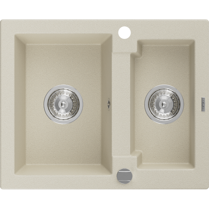 Mexen Carlos Granitspüle 1,5-Becken 582 x 475 mm, beige, Siphon Chrom - 6518581500-69