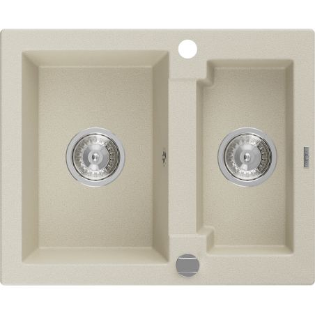 Mexen Carlos fregadero de granito 1,5 senos 582 x 475 mm, beige, sifón cromado - 6518581500-69