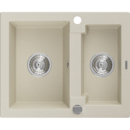 Mexen Carlos granite sink 1.5-bowl 582 x 475 mm, beige, chrome siphon - 6518581500-69