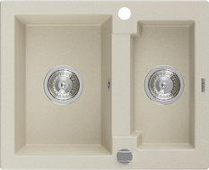 Mexen Carlos Granitspüle 1,5-Becken 582 x 475 mm, beige, Siphon Chrom - 6518581500-69