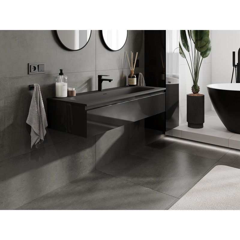 Mexen Orio meuble de salle de bains 120 cm avec lavabo Vela, 1 tiroir, noir brillant/noir mat - 91A10-12023-1-BF70-W23M71