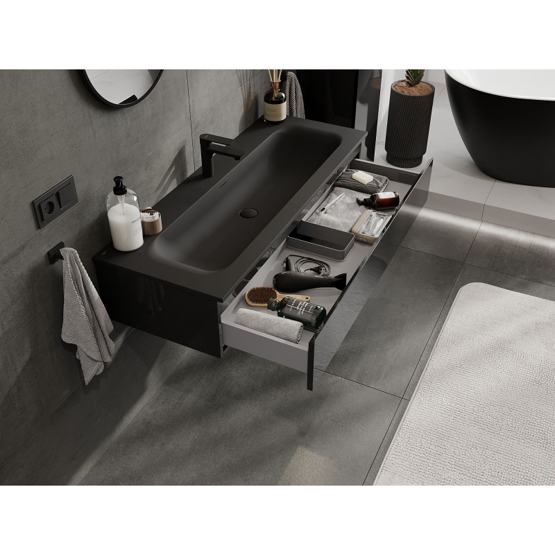 Mexen Orio badkamerkast 120 cm met wastafel Vela, 1 lade, zwart glans/zwart mat - 91A10-12023-1-BF70-W23M71