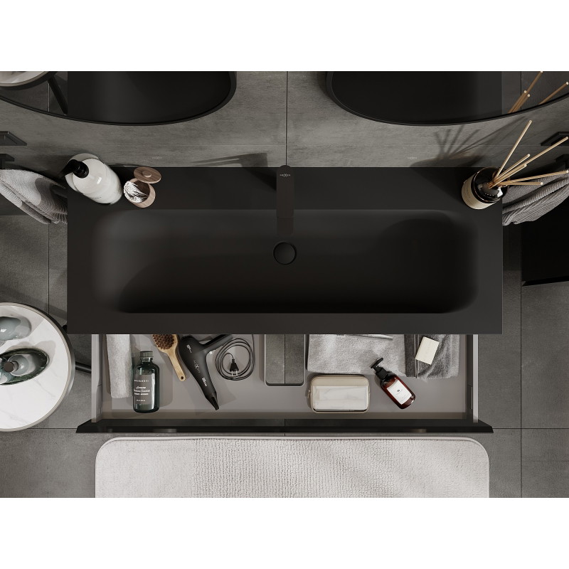 Mexen Orio mobile bagno 120 cm con lavabo Vela, 1 cassetto, nero lucido/nero opaco - 91A10-12023-1-BF70-W23M71