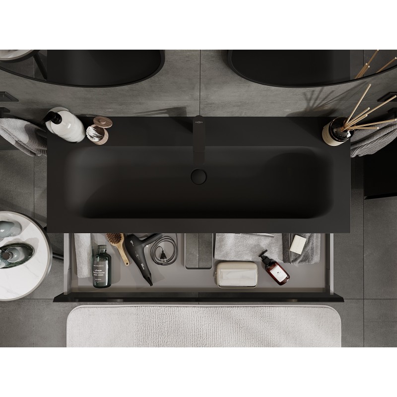 Mexen Orio mueble de baño 120 cm con lavabo Vela, 1 cajón, negro brillante/negro mate - 91A10-12023-1-BF70-W23M71