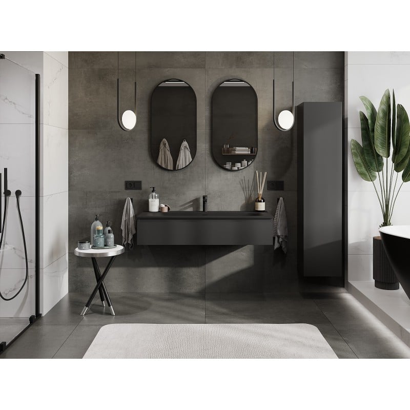 Mexen Orio armoire de salle de bain 120 cm avec lavabo Vela, 1 tiroir, noir mat - 91A10-12023-1-BF71-W23M71