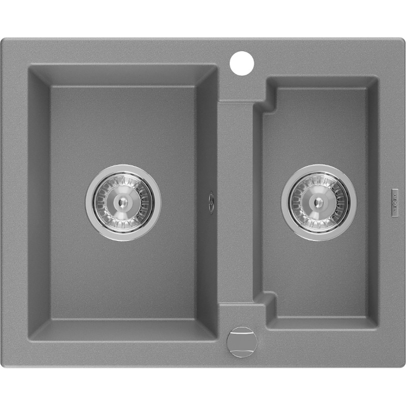Mexen Carlos Granitspüle 1,5-beckig 582 x 475 mm, grau, Chrom-Siphon - 6518581500-71