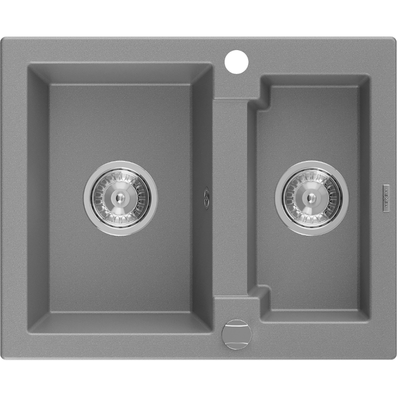 Mexen Carlos Granitspüle 1,5-Kammer 582 x 475 mm, grau, Siphon chrom - 6518581500-71