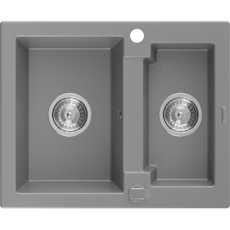 Mexen Carlos Granitspüle 1,5-Kammer 582 x 475 mm, grau, Siphon chrom - 6518581500-71