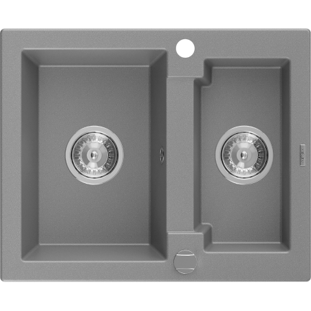 Mexen Carlos granitstenen spoelbak 1,5-verdieping 582 x 475 mm, grijs, chromen sifon - 6518581500-71