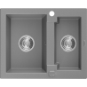 Mexen Carlos fregadero de granito 1,5 cuencas 582 x 475 mm, gris, sifón cromado - 6518581500-71