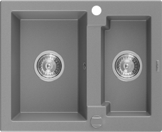 Mexen Carlos lavello in granito da 1,5 vasche, 582 x 475 mm, grigio, sifone cromato - 6518581500-71