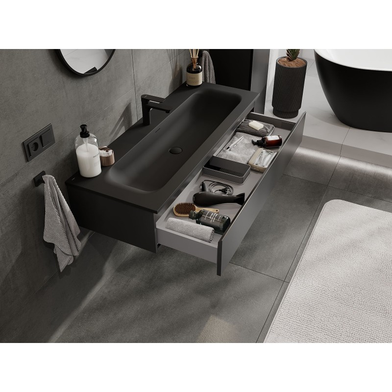 Mexen Orio Badezimmerschrank 120 cm mit Waschbecken Vela, 1 Schublade, Schwarz Matt - 91A10-12023-1-BF71-W23M71